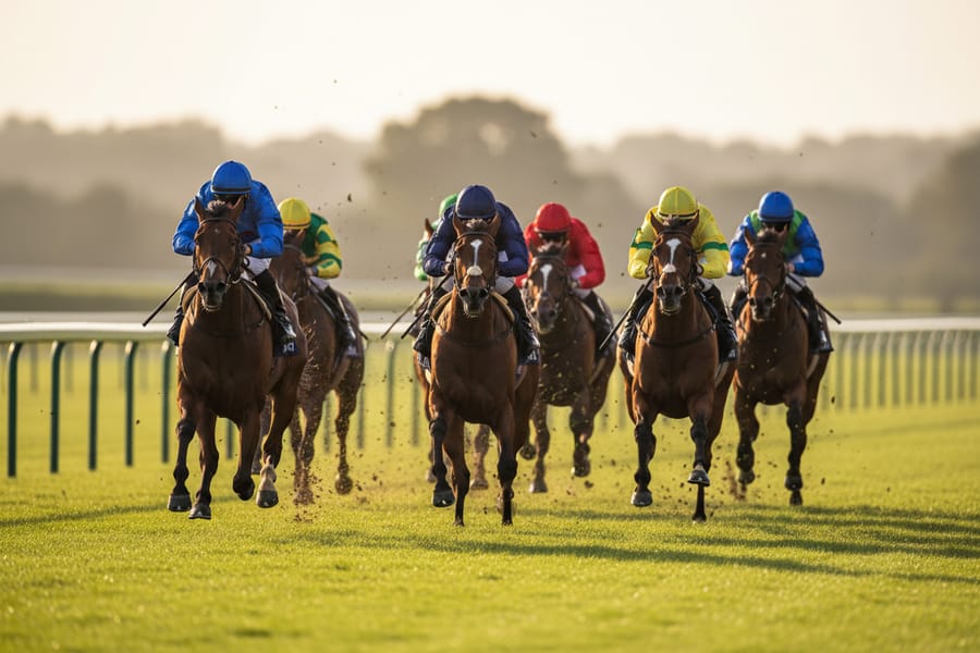 Jockeys racing down the straight at a country meeting
